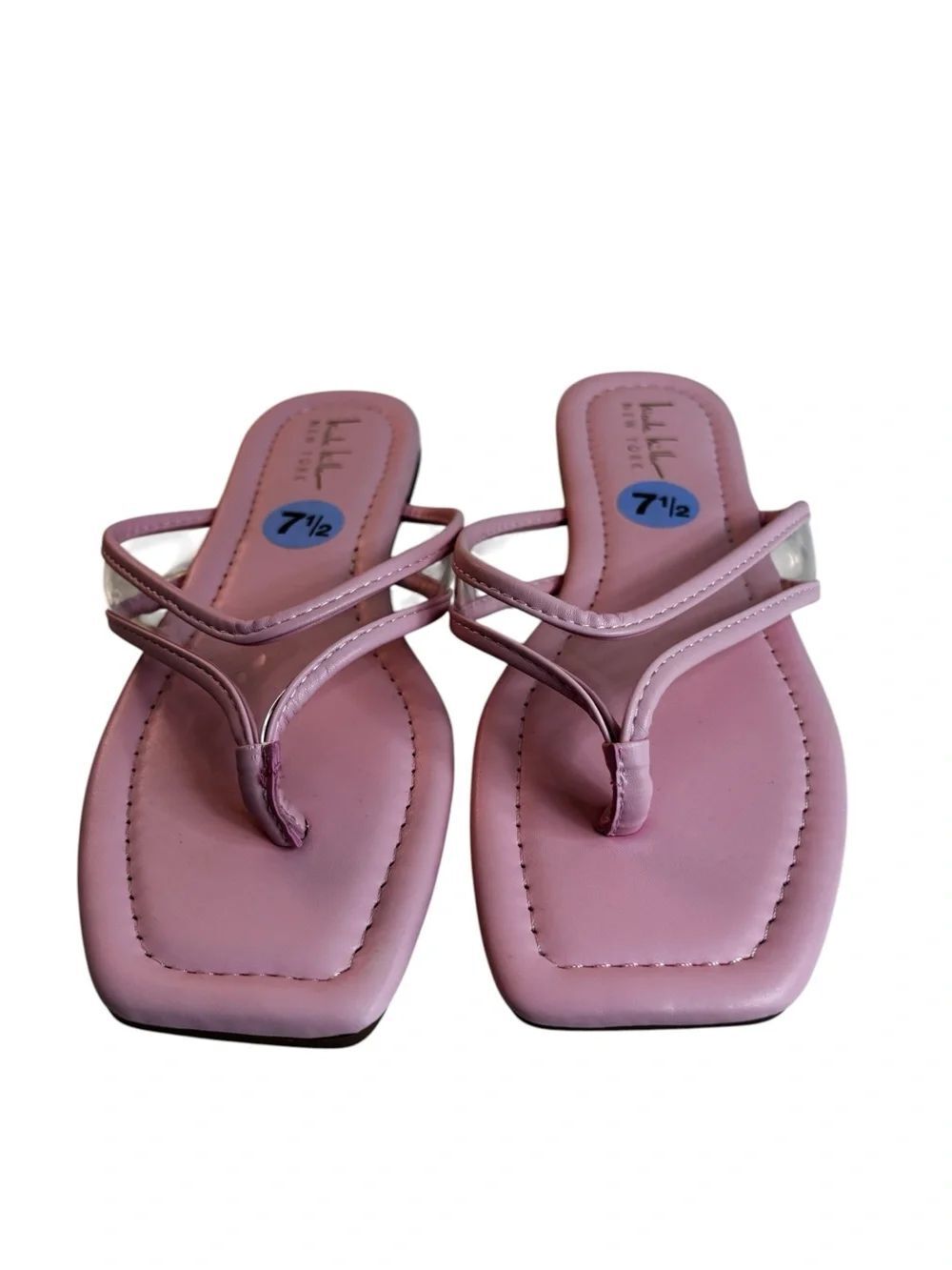 Nicole Miller Pale Pink Minimalist Square Toe Thong Flats.